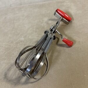 Blue Whirl Hand Crank Handheld Mixer, Stainless Steel, Red/Silver 13 in